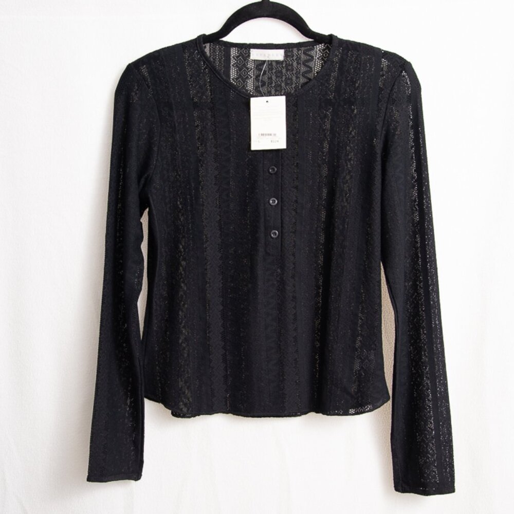 NWT Fitigues Women's Holiday Lace Henley Black L